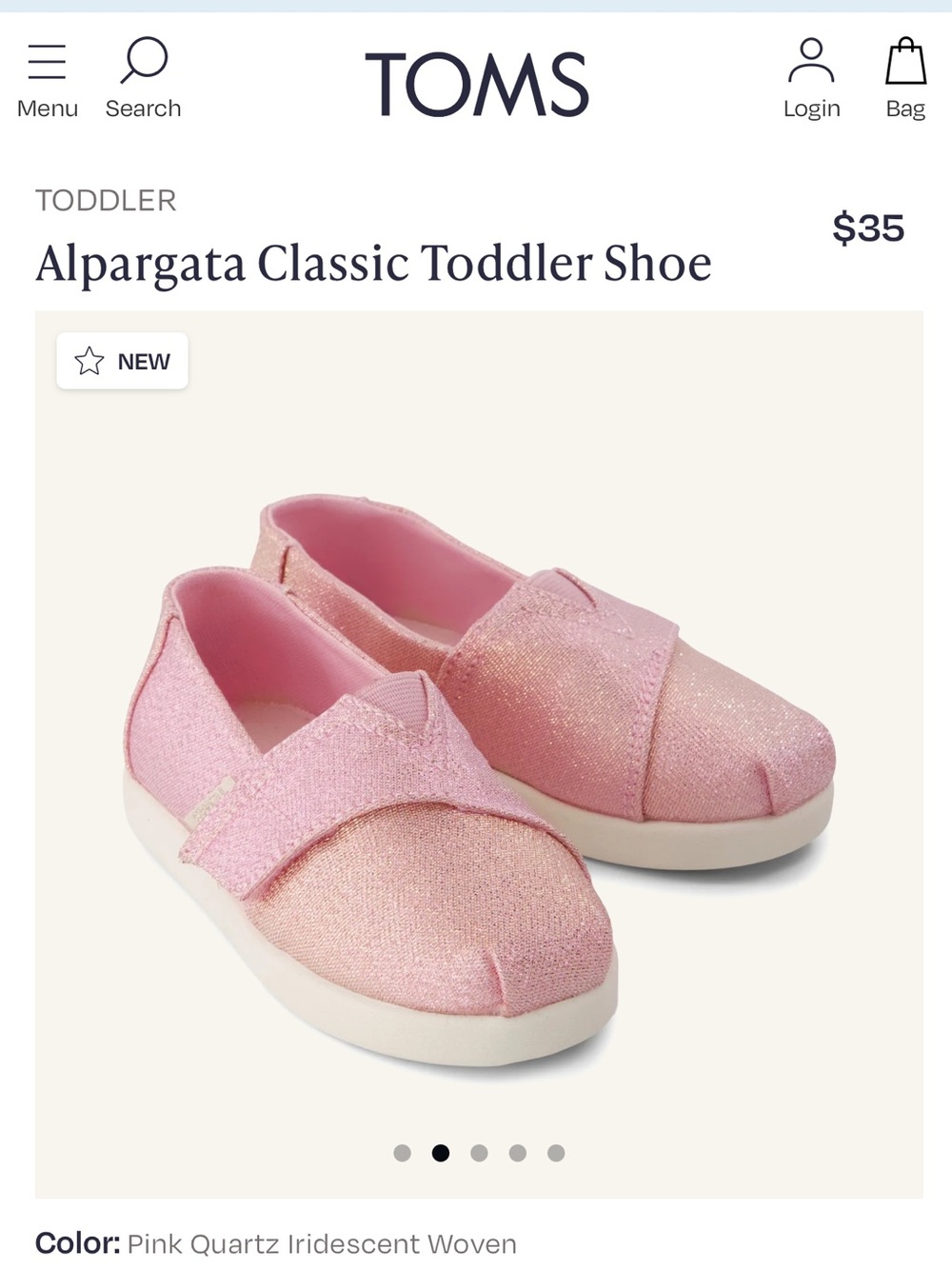 TOMS Alpargata Classic Toddler Shoe - Pink Quartz Toddler Size 10